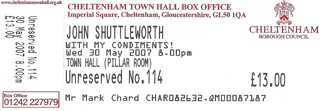 JOHN SHUTTLEWORTH Ticket